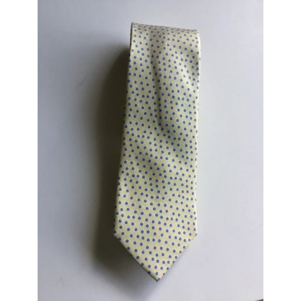 Michael Kors Yellow Blue Polka Dot Skinny Neck Tie Width 3.25